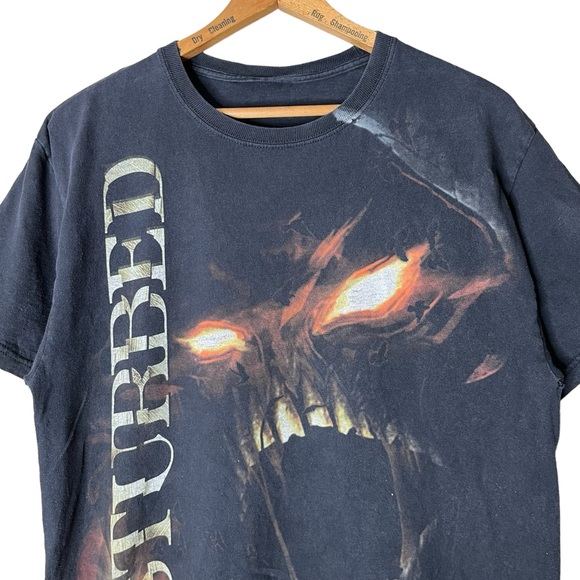 Vintage Y2K Disturbed Outrage Black Graphic Band Tee Shirt - Picture 3 of 7